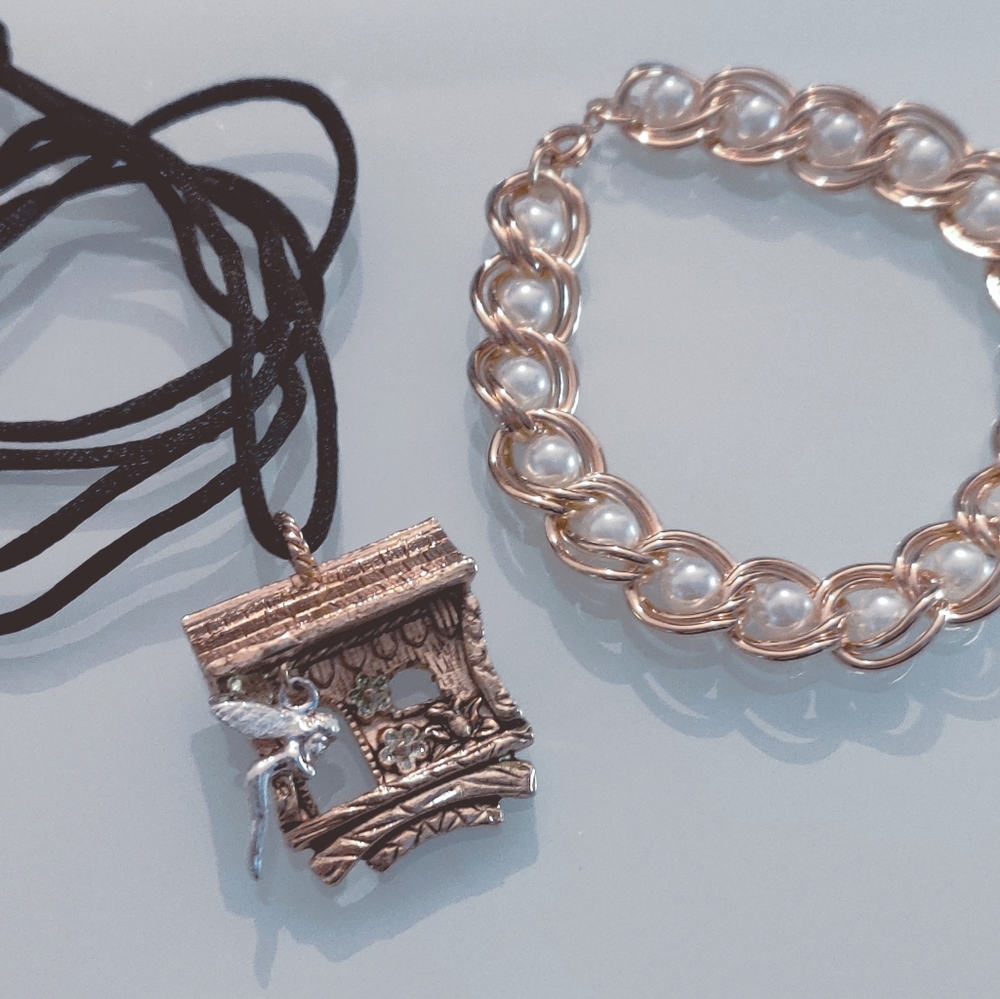 Fairy charm pendant necklace pearl gold bracelet